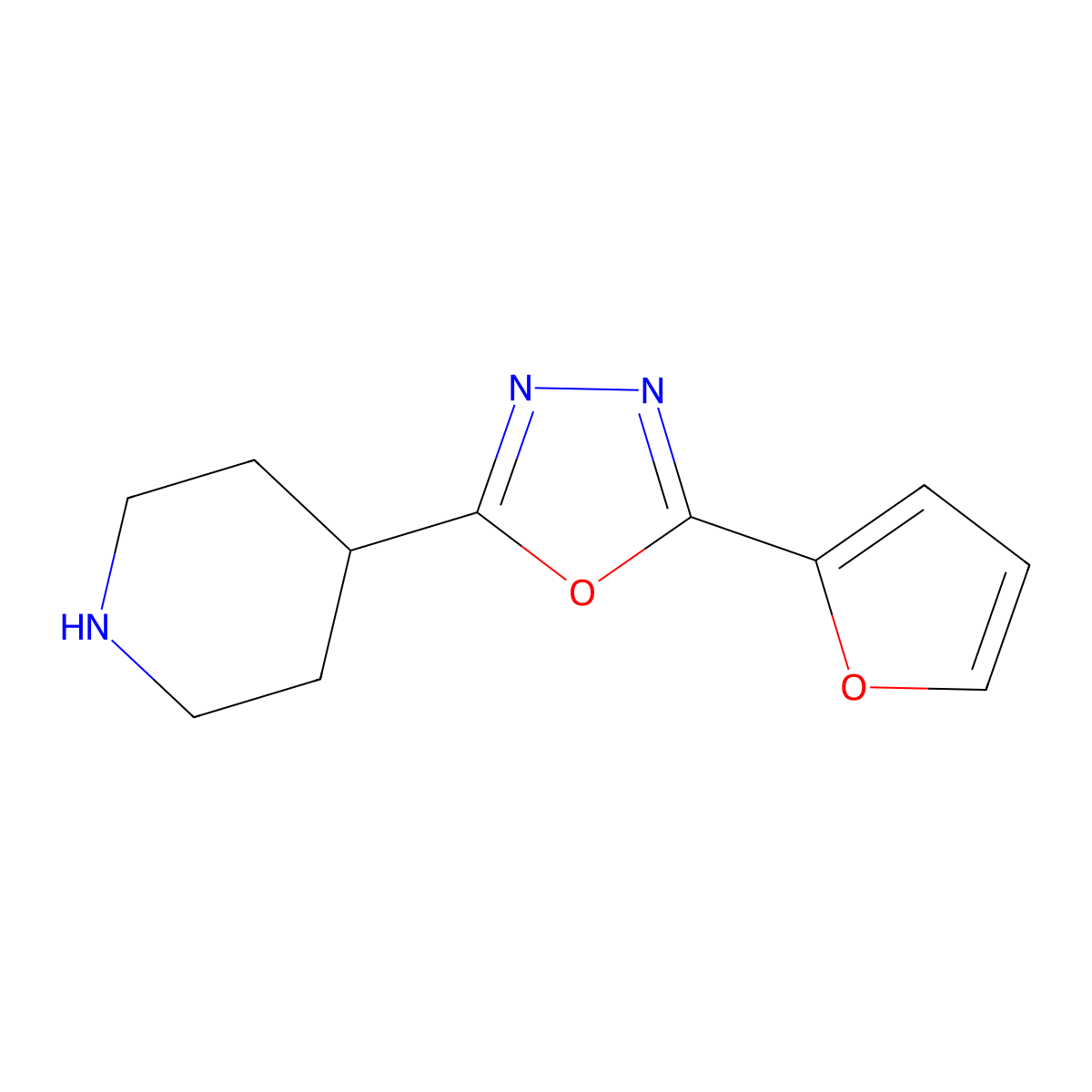 4-[5-(2-Furyl)-1,3,4-oxadiazol-2-yl]piperidine molecular structure, CAS 1082855-57-9