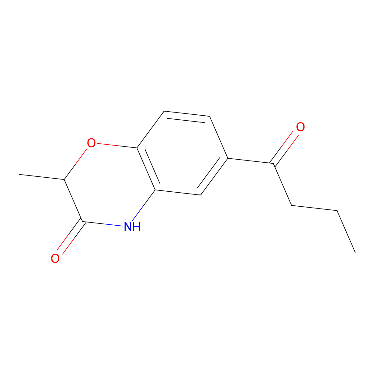6-butanoyl-2-methyl-3,4-dihydro-2H-1,4-benzoxazin-3-one molecular structure, CAS 1082893-27-3