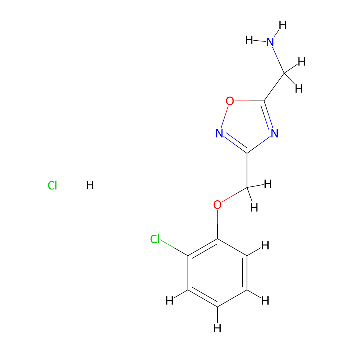(3-((2-Chlorophenoxy)methyl)-1,2,4-oxadiazol-5-yl)methanamine hydrochloride molecular structure, CAS 1082896-69-2