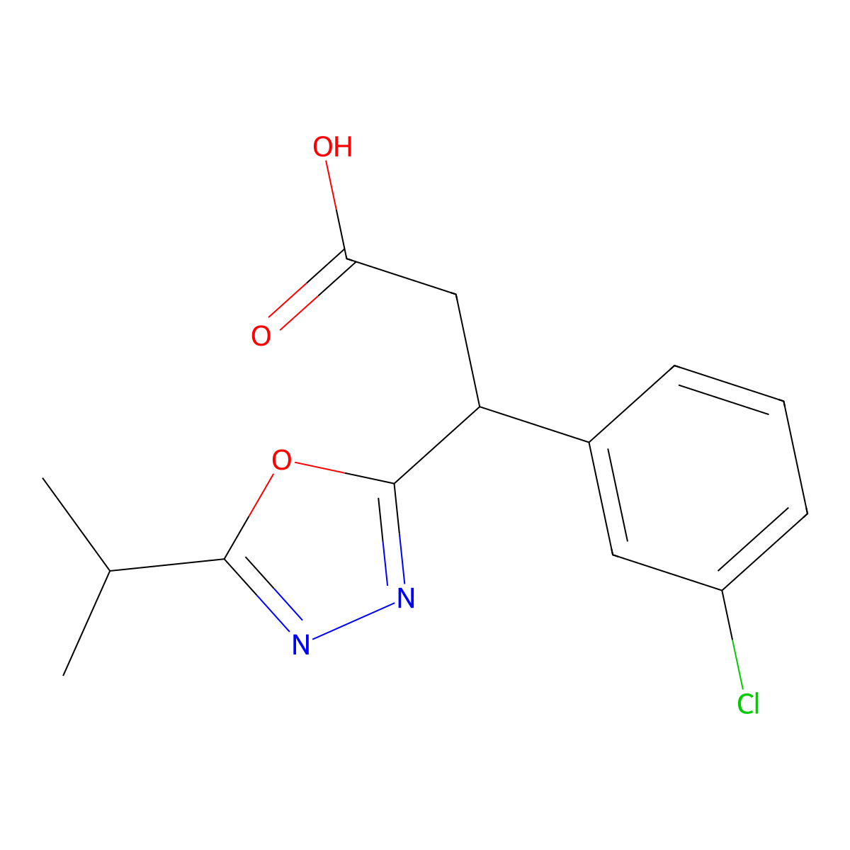 3-(3-Chlorophenyl)-3-[5-(propan-2-yl)-1,3,4-oxadiazol-2-yl]propanoic acid molecular structure, CAS 1082898-11-0
