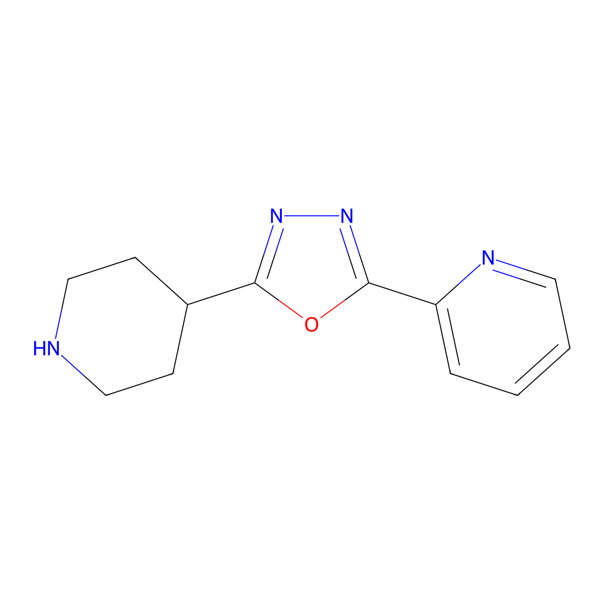 2-(Piperidin-4-yl)-5-(pyridin-2-yl)-1,3,4-oxadiazole molecular structure, CAS 1082899-76-0