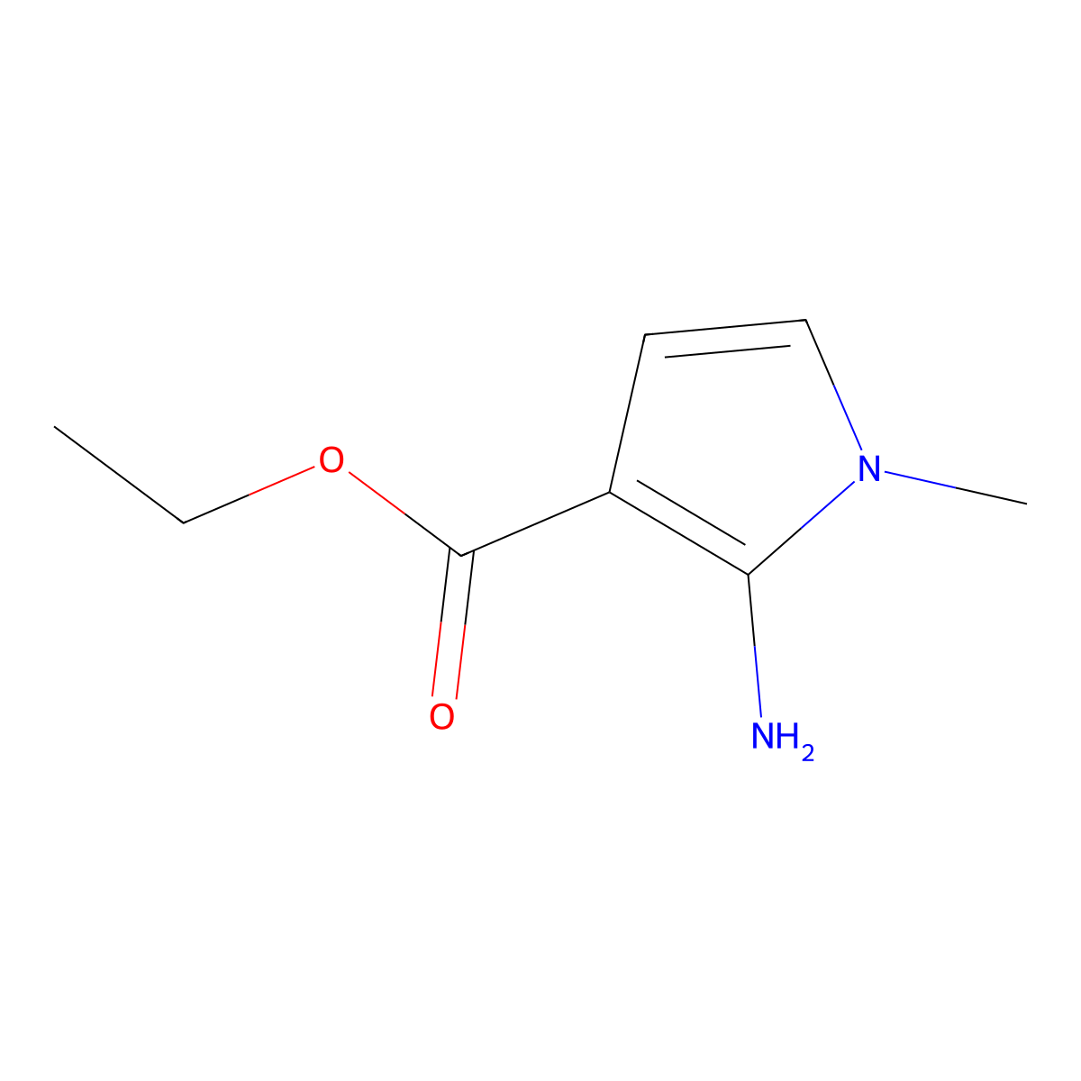 Ethyl 2-amino-1-methyl-1H-pyrrole-3-carboxylate molecular structure, CAS 108290-89-7