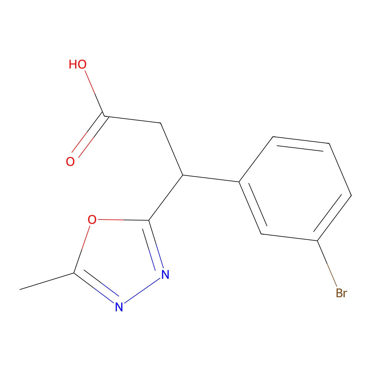 3-(3-Bromophenyl)-3-(5-methyl-1,3,4-oxadiazol-2-yl)propanoic acid molecular structure, CAS 1082916-80-0