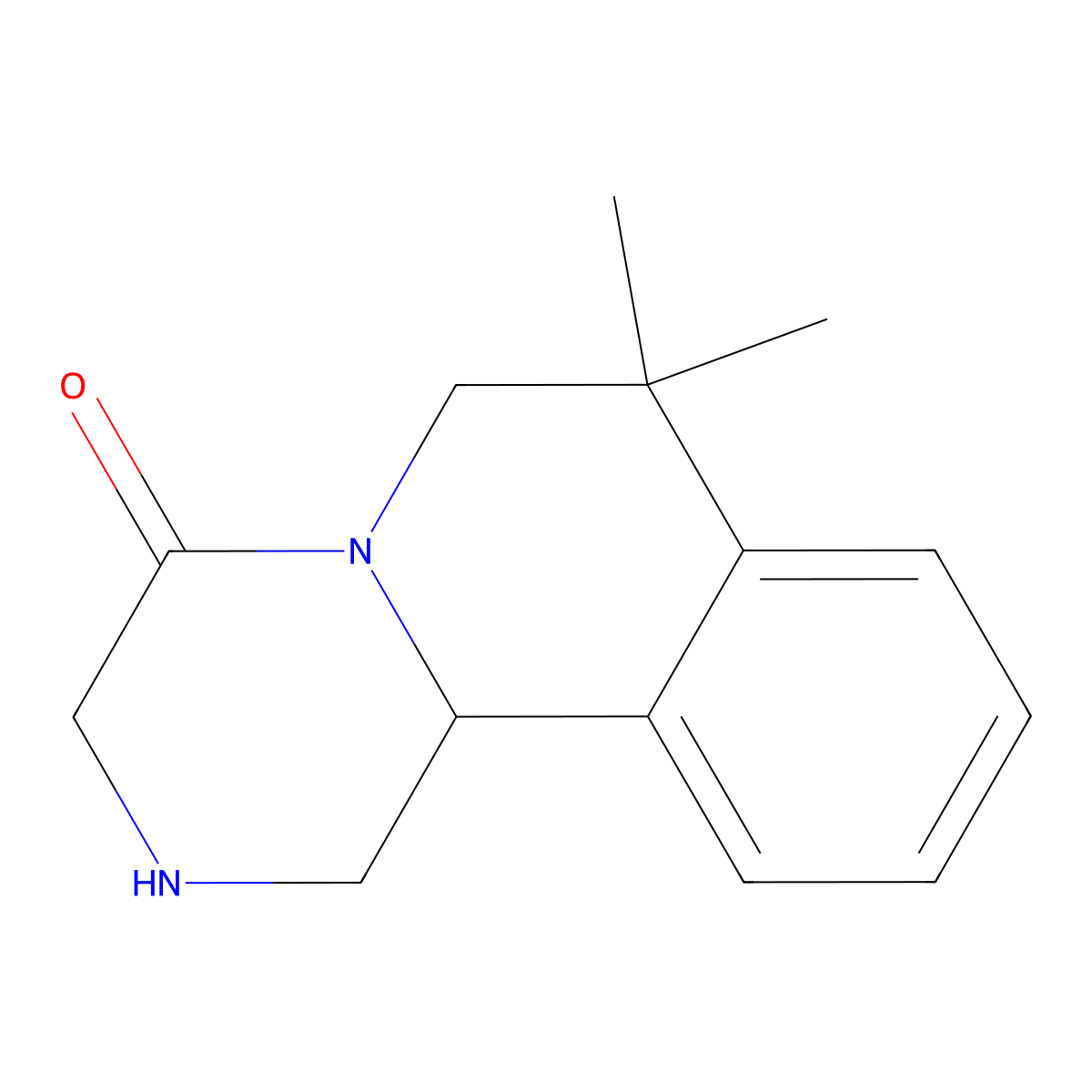 7,7-dimethyl-1H,2H,3H,4H,6H,7H,11bH-piperazino[2,1-a]isoquinolin-4-one molecular structure, CAS 1082922-39-1