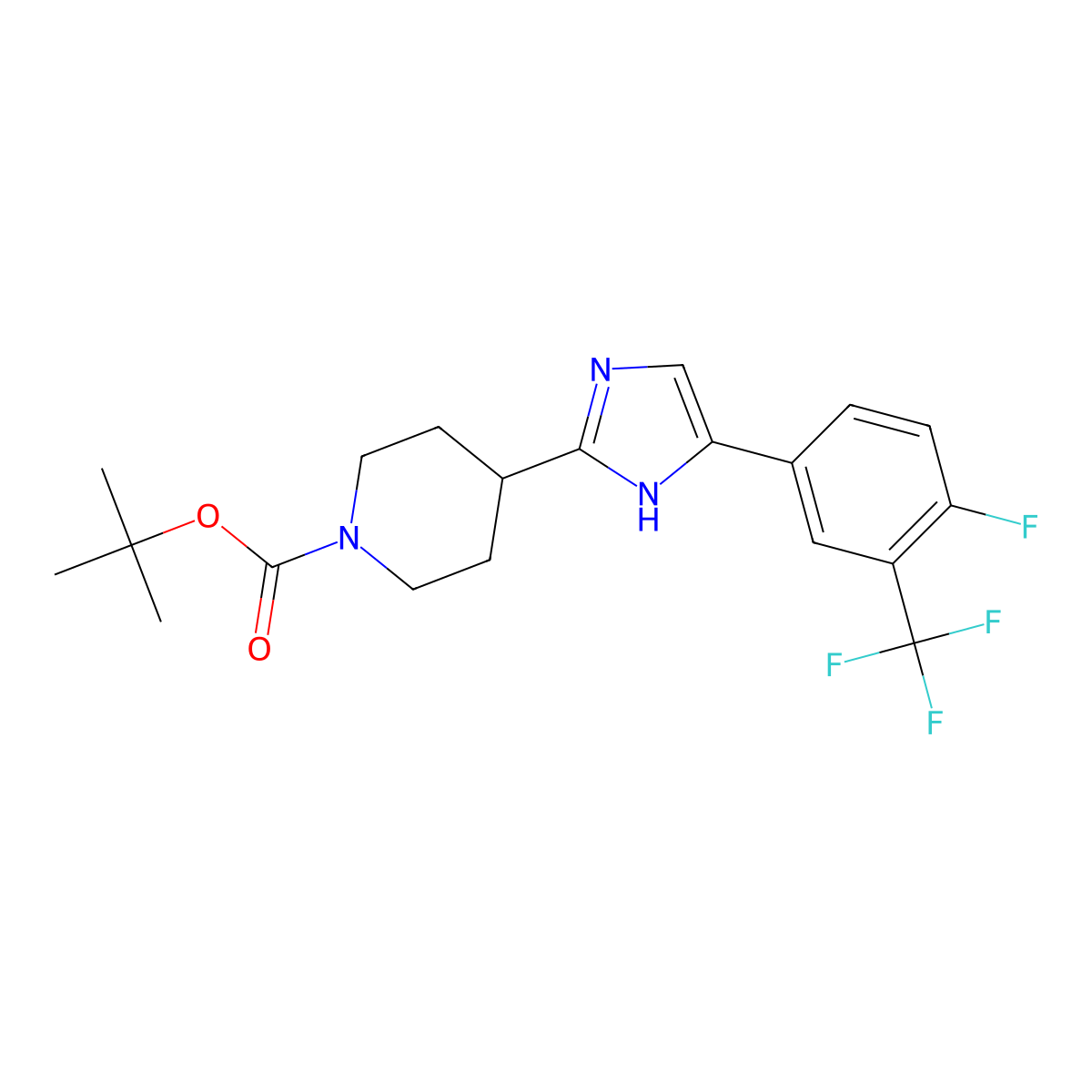 tert-butyl 4-{4-[4-fluoro-3-(trifluoromethyl)phenyl]-1H-imidazol-2-yl}piperidine-1-carboxylate molecular structure, CAS 1082950-48-8