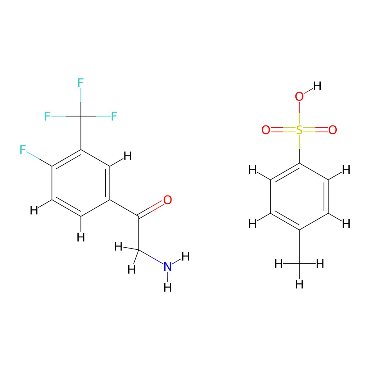 2-Amino-1-(4-fluoro-3-(trifluoromethyl)phenyl)ethanone 4-methylbenzenesulfonate molecular structure, CAS 1082951-17-4