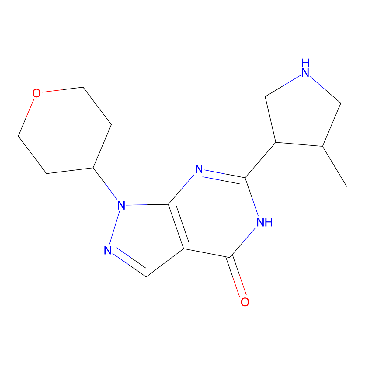 6-[(3S,4S)-4-methylpyrrolidin-3-yl]-1-tetrahydropyran-4-yl-5H-pyrazolo[3,4-d]pyrimidin-4-one molecular structure, CAS 1083049-05-1
