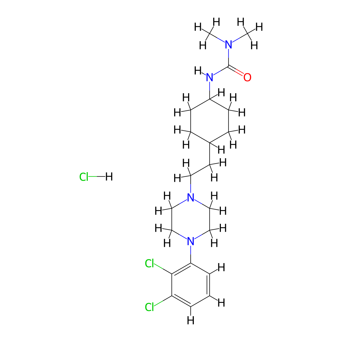 Cariprazine hydrochloride molecular structure, CAS 1083076-69-0