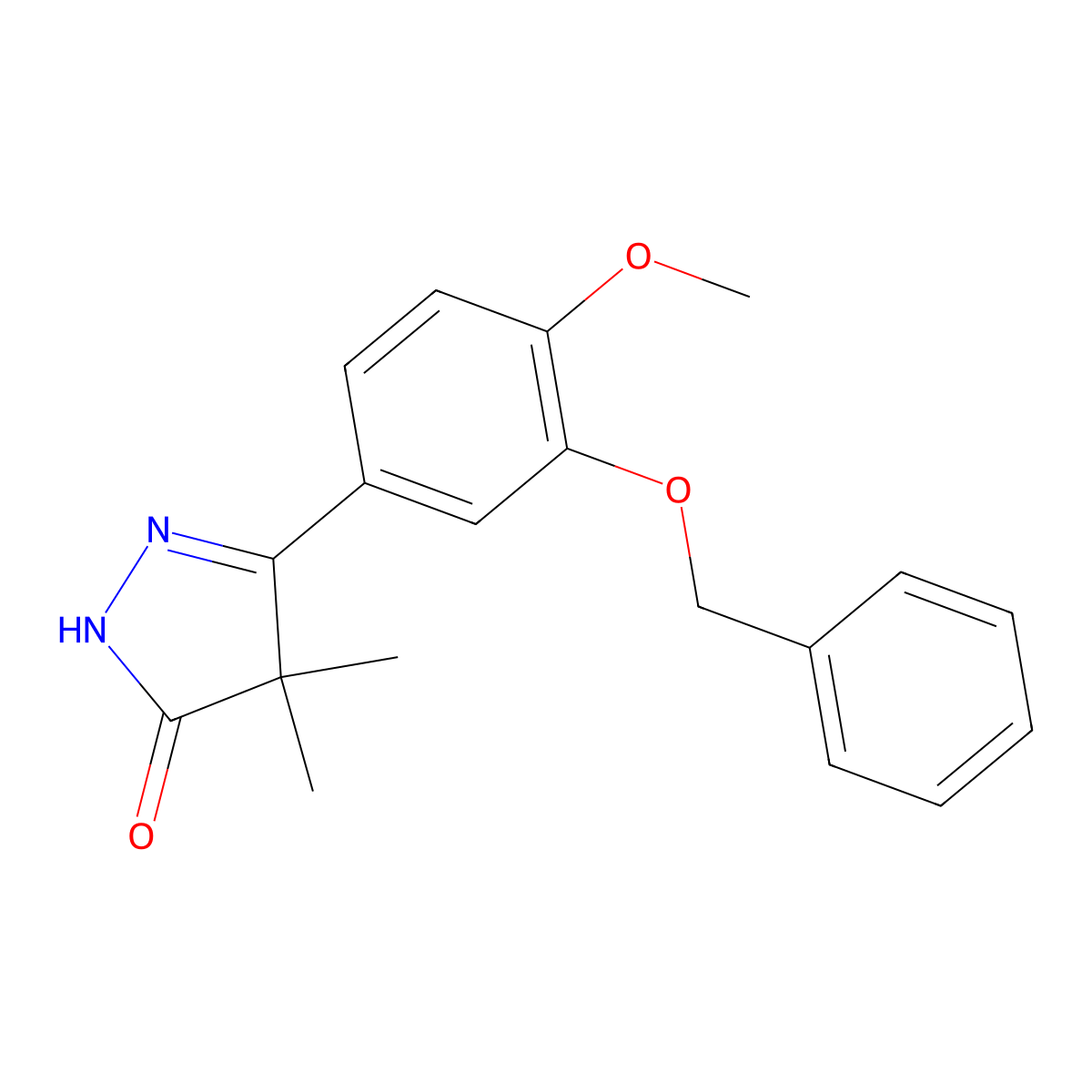 3-[3-(benzyloxy)-4-methoxyphenyl]-4,4-dimethyl-4,5-dihydro-1H-pyrazol-5-one molecular structure, CAS 1083088-65-6