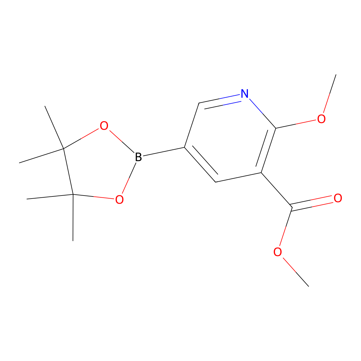 Methyl 2-methoxy-5-(4,4,5,5-tetramethyl-1,3,2-dioxaborolan-2-yl)nicotinate molecular structure, CAS 1083168-93-7