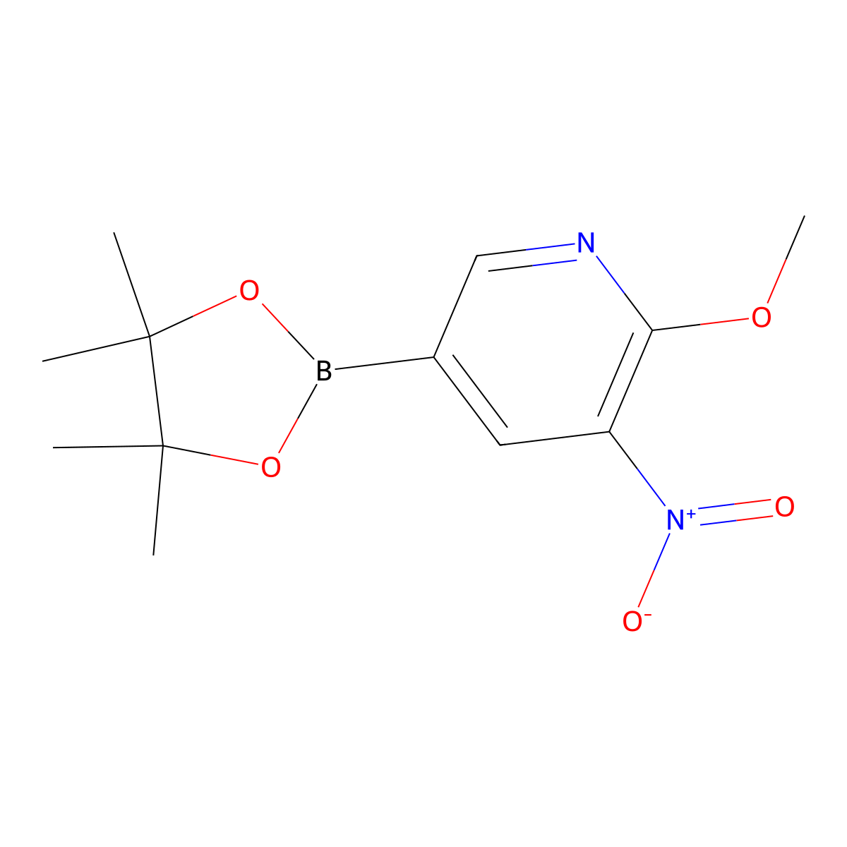 2-Methoxy-3-nitro-5-(4,4,5,5-tetramethyl-1,3,2-dioxaborolan-2-yl)pyridine molecular structure, CAS 1083168-94-8