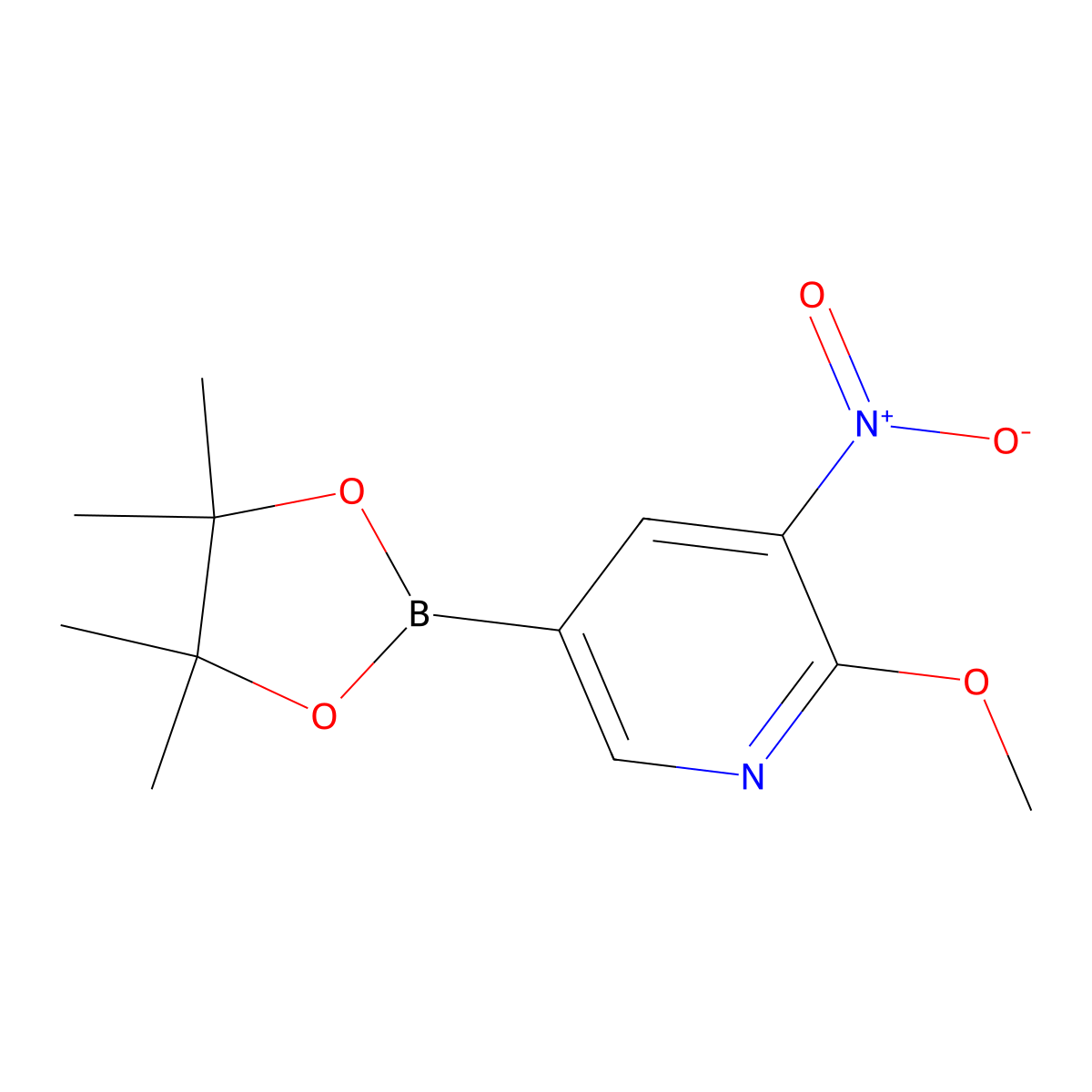 2-Methoxy-3-nitro-5-(4,4,5,5-tetramethyl-1,3,2-dioxaborolan-2-yl)pyridine molecular structure, CAS 1083168-94-8