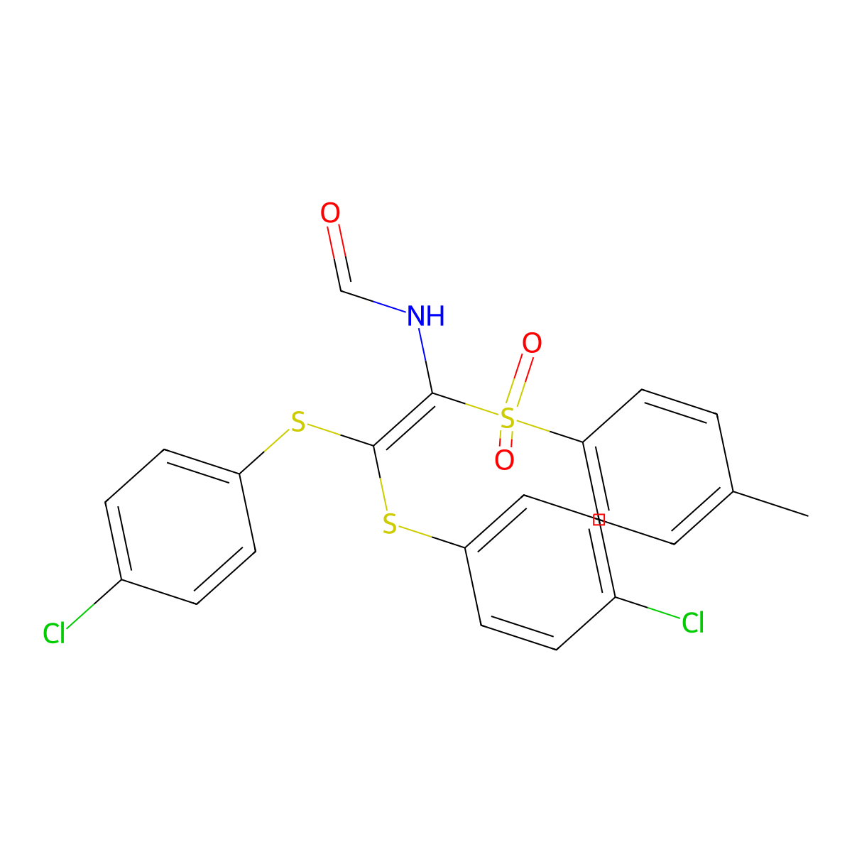 N-{2,2-bis[(4-chlorophenyl)sulfanyl]-1-[(4-methylphenyl)sulfonyl]ethenyl}formamide molecular structure, CAS 1083197-34-5