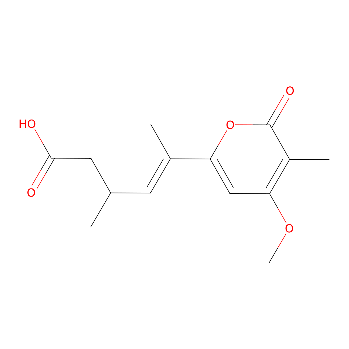 (E)-5-(4-methoxy-5-methyl-6-oxopyran-2-yl)-3-methylhex-4-enoic acid molecular structure, CAS 1083198-57-5