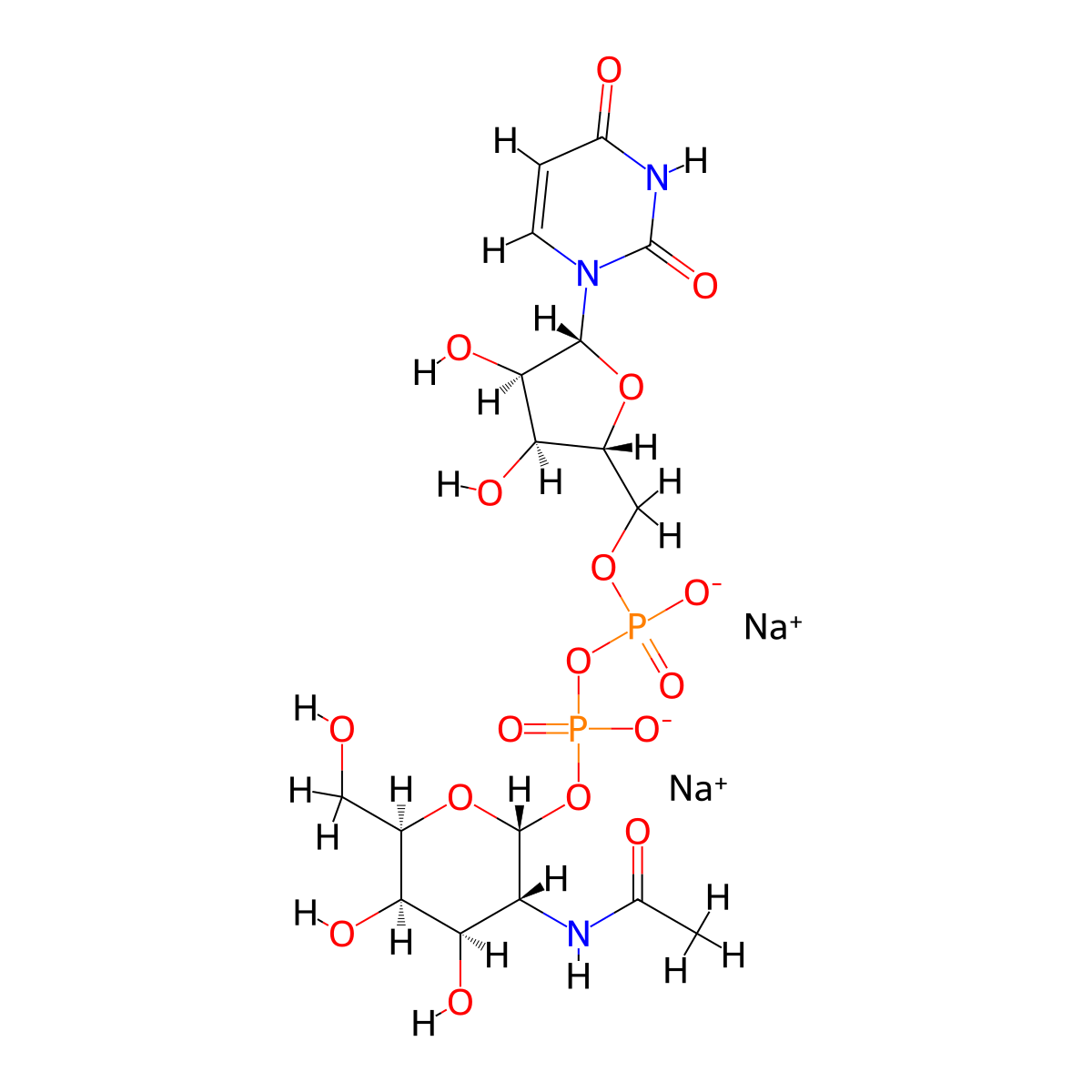Uridine 5'-diphospho-N-acetylgalactosamine disodium salt molecular structure, CAS 108320-87-2