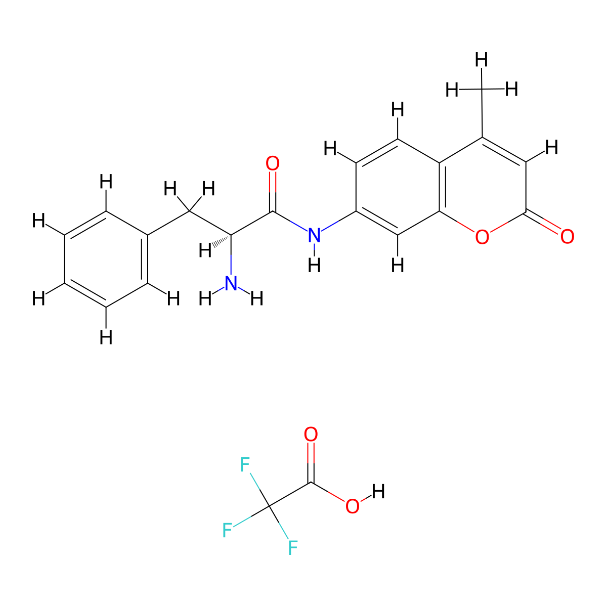 (S)-2-Amino-N-(4-methyl-2-oxo-2H-chromen-7-yl)-3-phenylpropanamide 2,2,2-trifluoroacetate molecular structure, CAS 108321-84-2