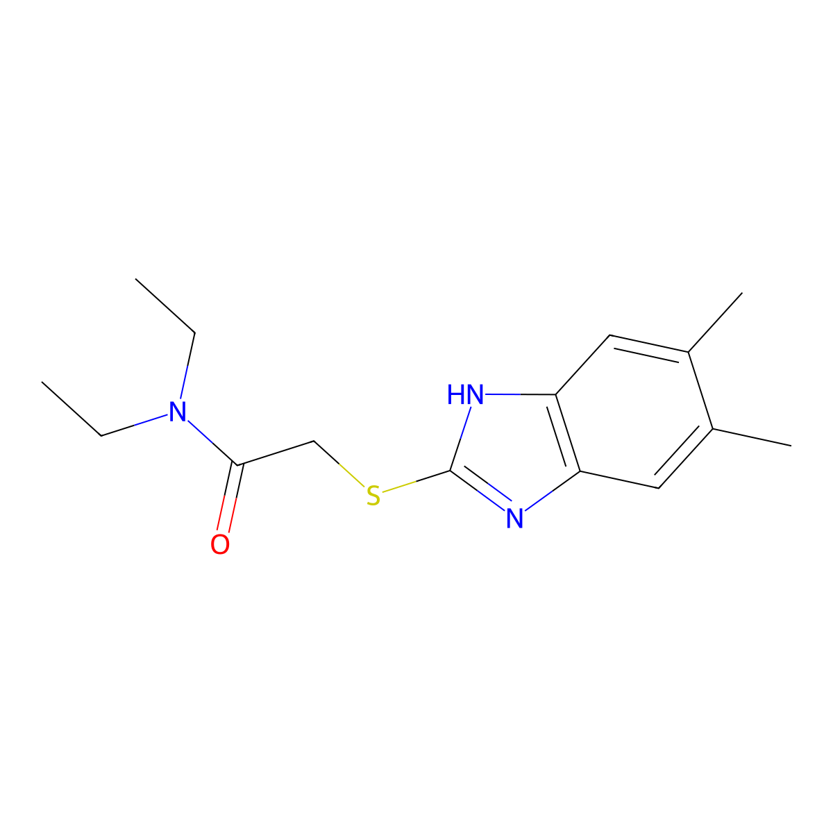 2-[(5,6-dimethyl-1H-benzimidazol-2-yl)sulfanyl]-N,N-diethylacetamide molecular structure, CAS 1083215-48-8