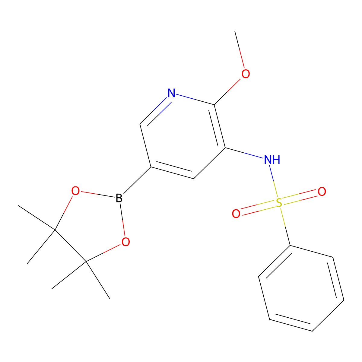 N-[2-methoxy-5-(tetramethyl-1,3,2-dioxaborolan-2-yl)pyridin-3-yl]benzenesulfonamide molecular structure, CAS 1083326-67-3