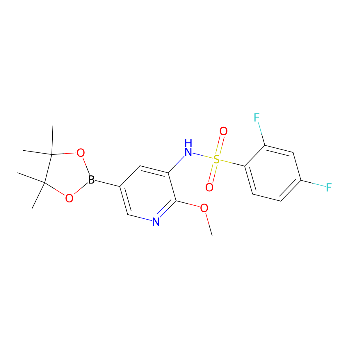 2,4-difluoro-N-(2-methoxy-5-(4,4,5,5-tetramethyl-1,3,2-dioxaborolan-2-yl)pyridin-3-yl)benzenesulfonamide molecular structure, CAS 1083326-73-1