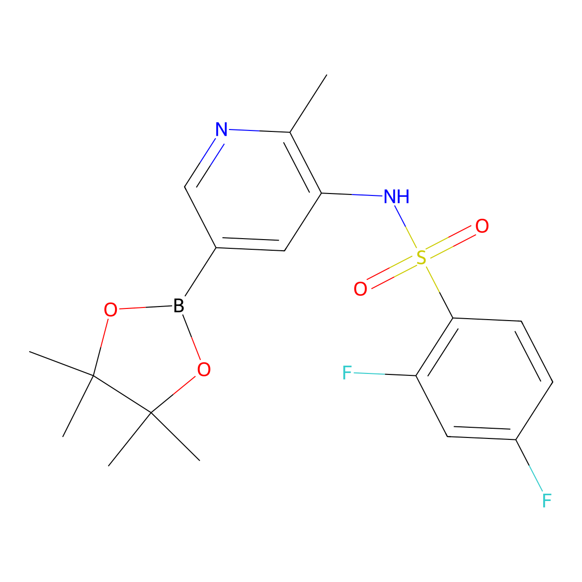 2,4-difluoro-N-[2-methyl-5-(4,4,5,5-tetramethyl-1,3,2-dioxaborolan-2-yl)pyridin-3-yl]benzenesulfonamide molecular structure, CAS 1083326-77-5