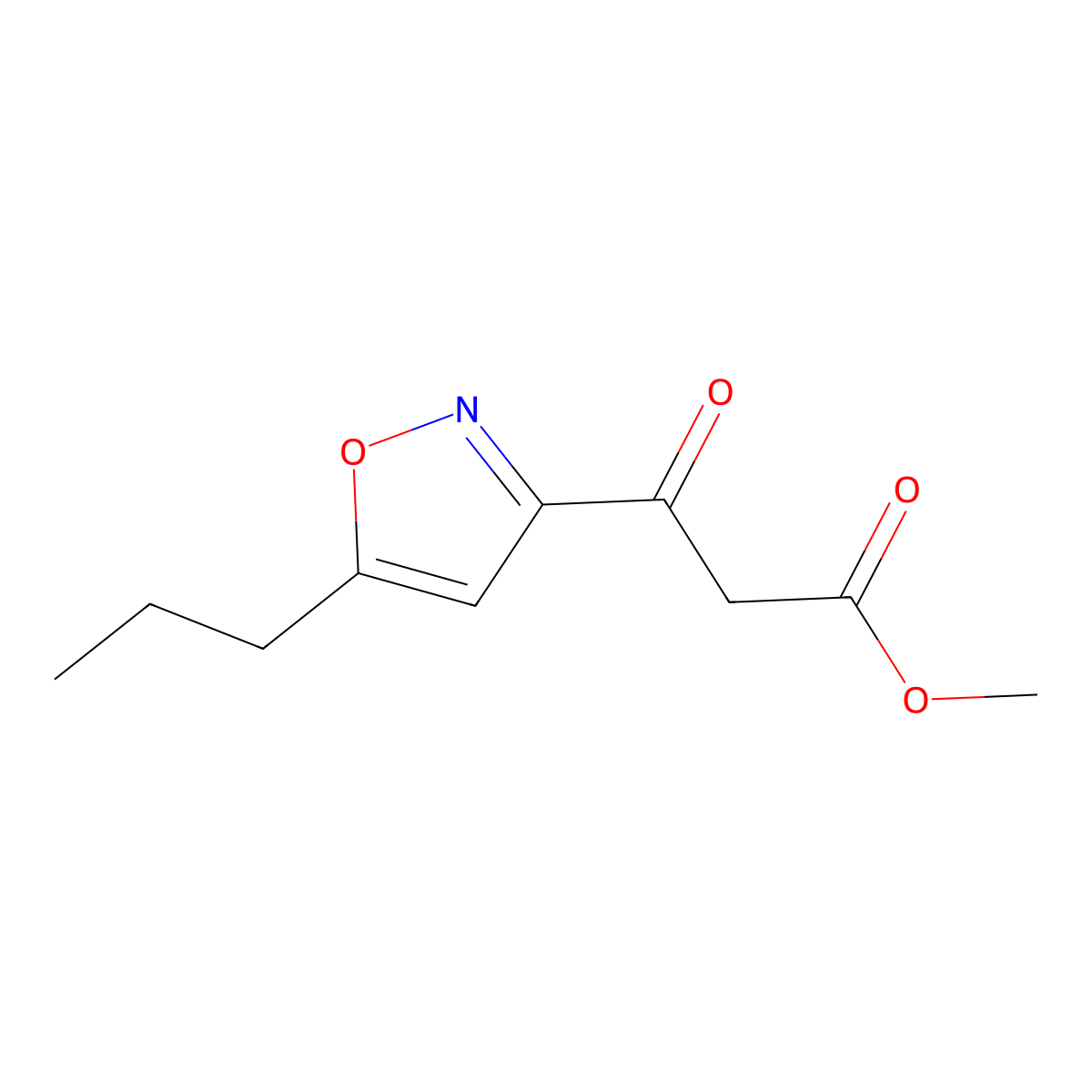 3-Oxo-3-(5-propyl-isoxazol-3-yl)-propionic acid methyl ester molecular structure, CAS 1083350-34-8