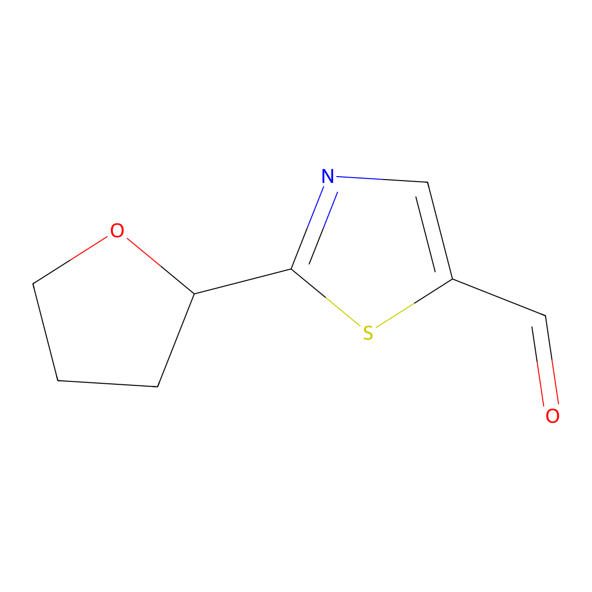 2-(Oxolan-2-yl)-1,3-thiazole-5-carbaldehyde molecular structure, CAS 1083369-06-5