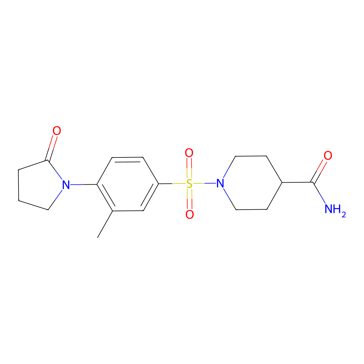 1-{[3-Methyl-4-(2-oxopyrrolidin-1-yl)phenyl]sulfonyl}piperidine-4-carboxamide molecular structure, CAS 1083386-88-2