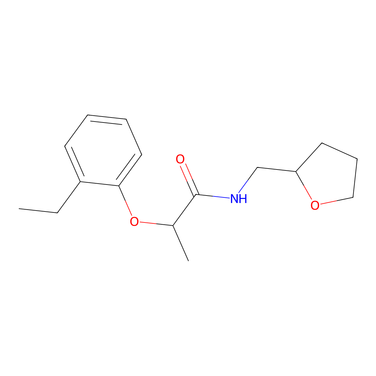 2-(2-ethylphenoxy)-N-(tetrahydrofuran-2-ylmethyl)propanamide molecular structure, CAS 1083396-63-7