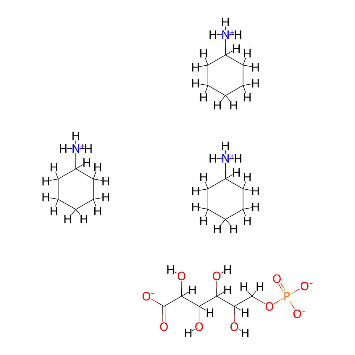 Cyclohexylazanium;2,3,4,5-tetrahydroxy-6-phosphonatooxyhexanoate molecular structure, CAS 108347-81-5