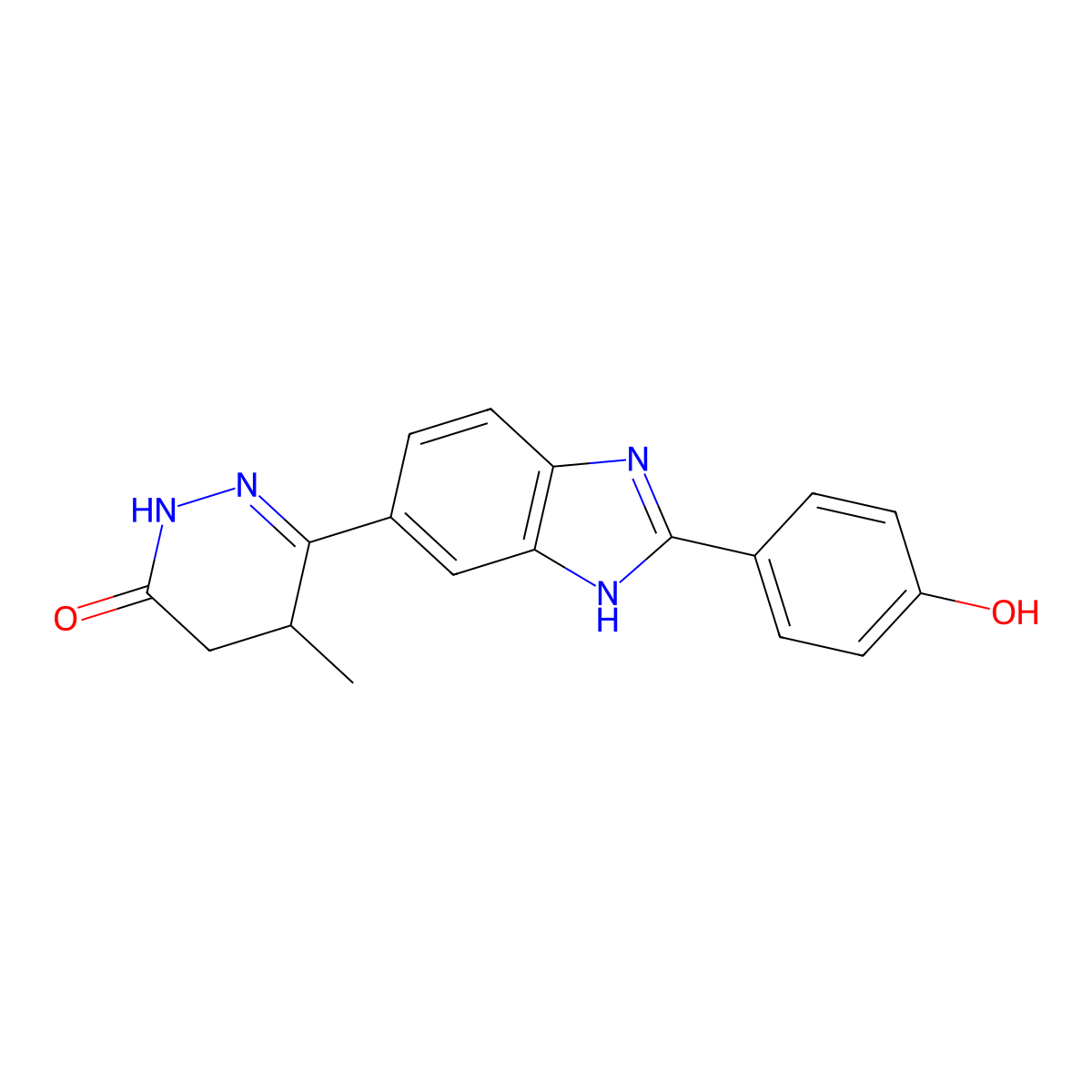 4-methyl-3-[2-(4-oxocyclohexa-2,5-dien-1-ylidene)-1,3-dihydrobenzimidazol-5-yl]-4,5-dihydro-1H-pyridazin-6-one molecular structure, CAS 108381-22-2
