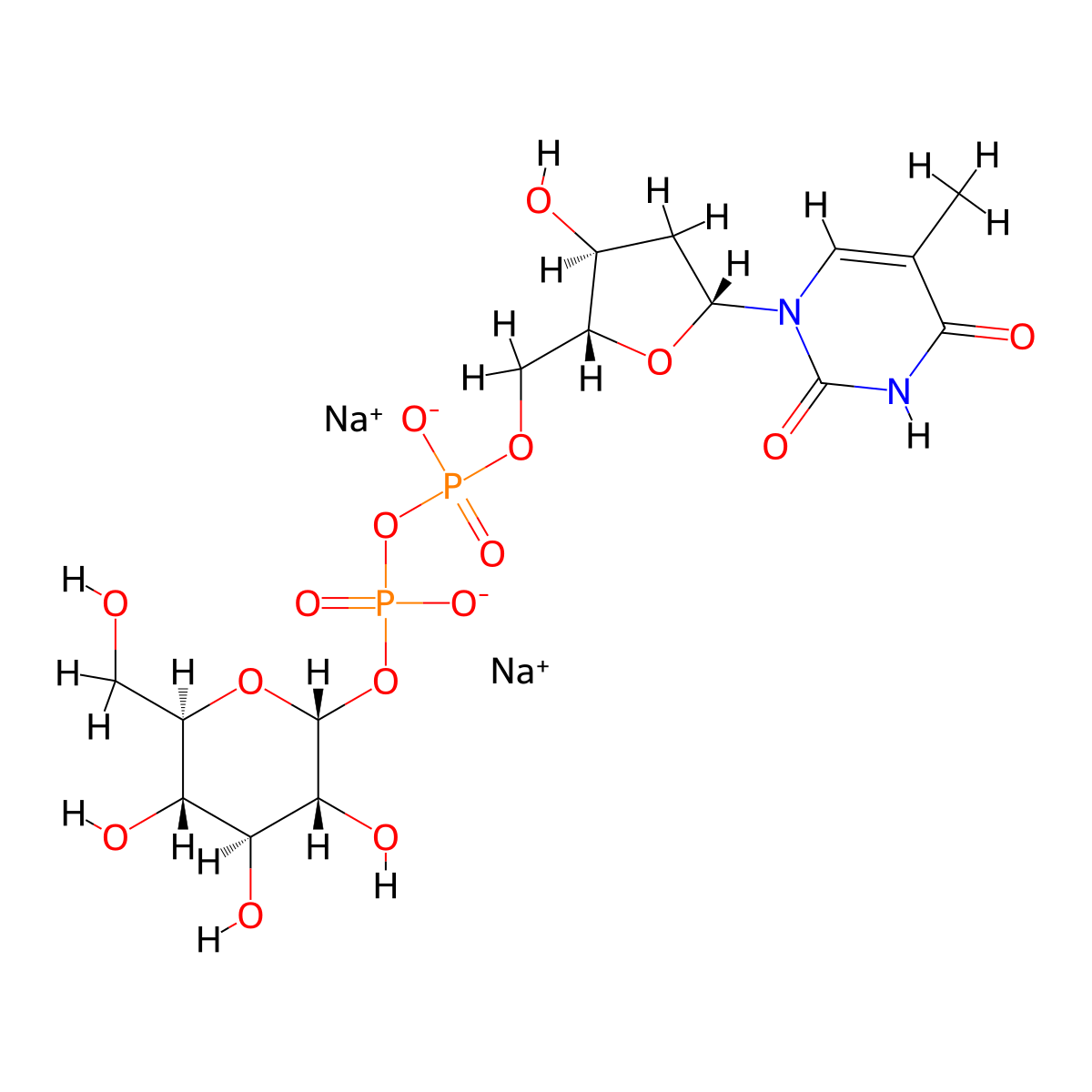 disodium;[[(2R,3S,5R)-3-hydroxy-5-(5-methyl-2,4-dioxopyrimidin-1-yl)oxolan-2-yl]methoxy-oxidophosphoryl] [(2R,3R,4S,5S,6R)-3,4,5-trihydroxy-6-(hydroxymethyl)oxan-2-yl] phosphate molecular structure, CAS 108393-33-5