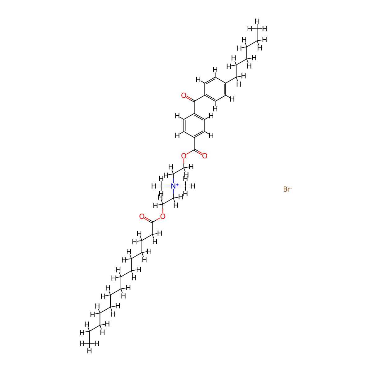 Ethanaminium, 2-((4-(4-hexylbenzoyl)benzoyl)oxy)-N,N-dimethyl-N-(2-((1-oxotetradecyl)oxy)ethyl)-, bromide molecular structure, CAS 108418-26-4