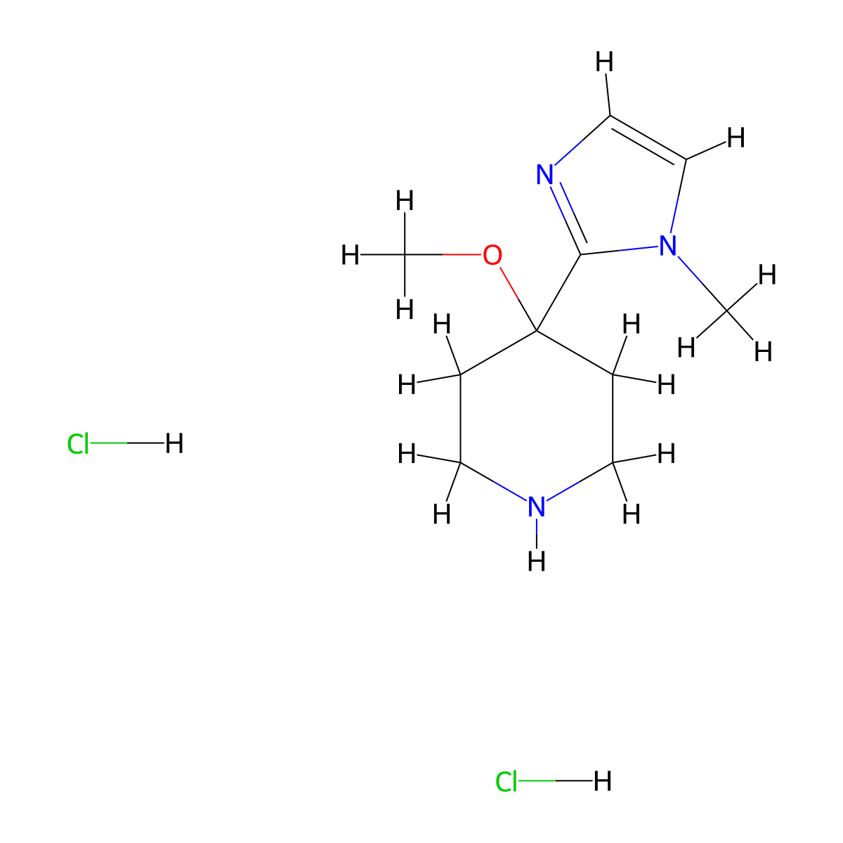 4-methoxy-4-(1-methyl-1H-imidazol-2-yl)piperidine dihydrochloride molecular structure, CAS 1084341-79-6