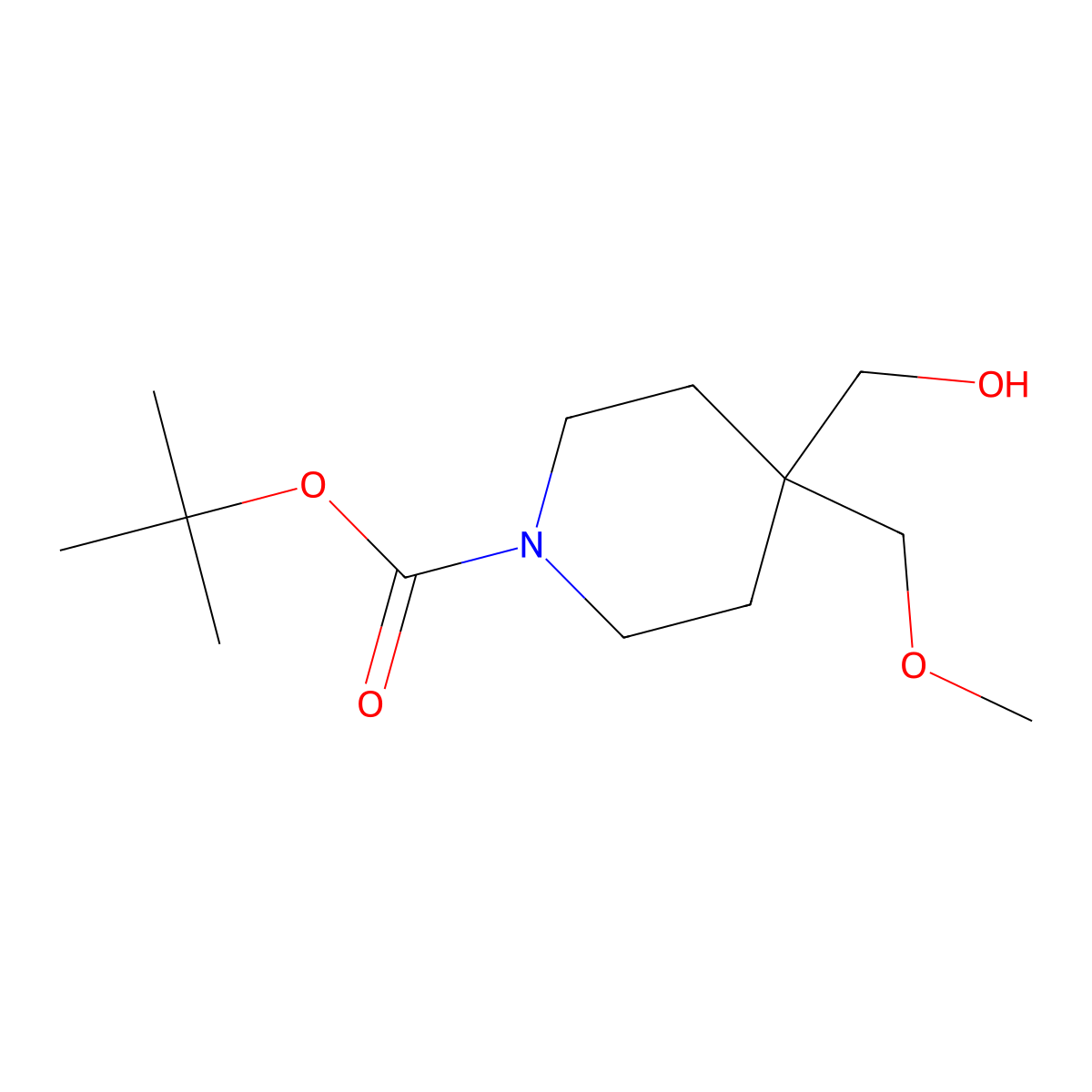 Tert-butyl 4-(hydroxymethyl)-4-(methoxymethyl)piperidine-1-carboxylate molecular structure, CAS 1084341-91-2