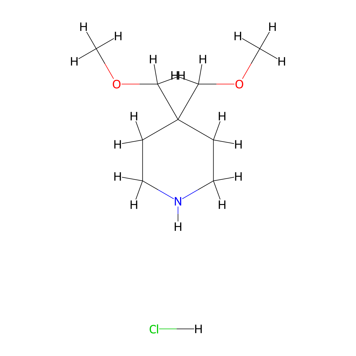 4,4-Bis(methoxymethyl)piperidine hydrochloride molecular structure, CAS 1084341-93-4