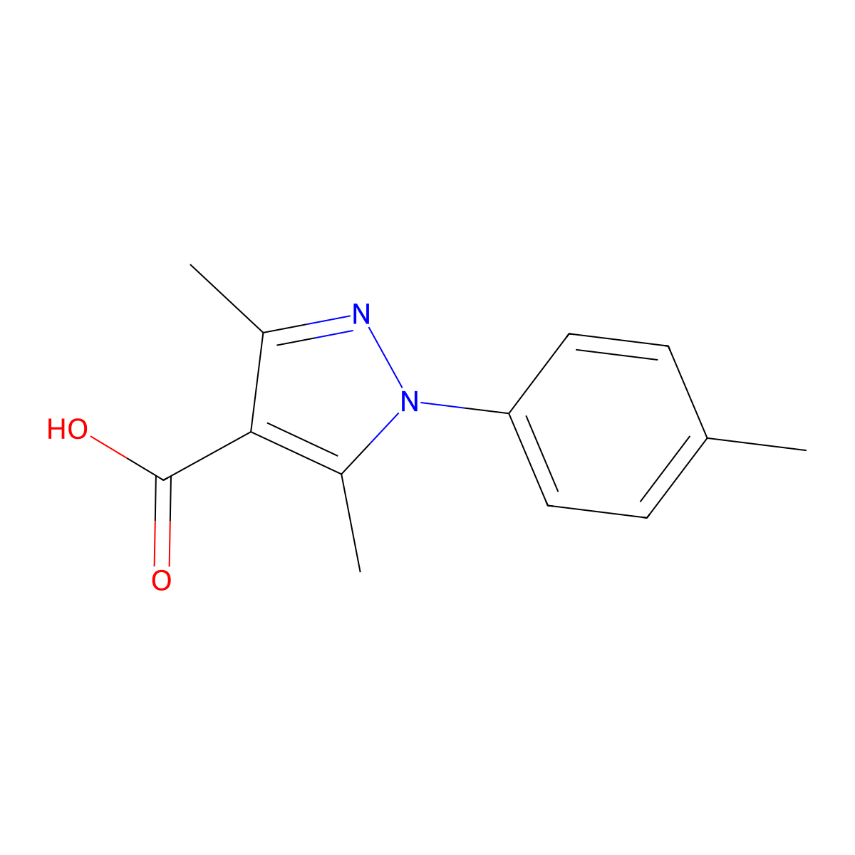 3,5-dimethyl-1-(4-methylphenyl)-1H-pyrazole-4-carboxylic acid molecular structure, CAS 108444-21-9