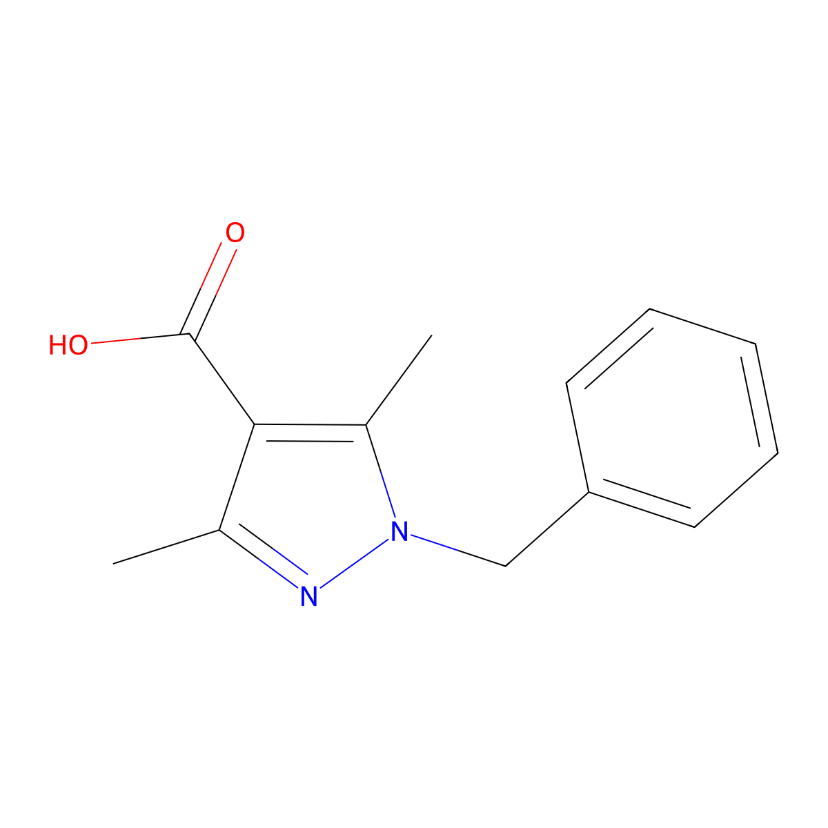 1-Benzyl-3,5-dimethyl-1H-pyrazole-4-carboxylic acid molecular structure, CAS 108444-25-3