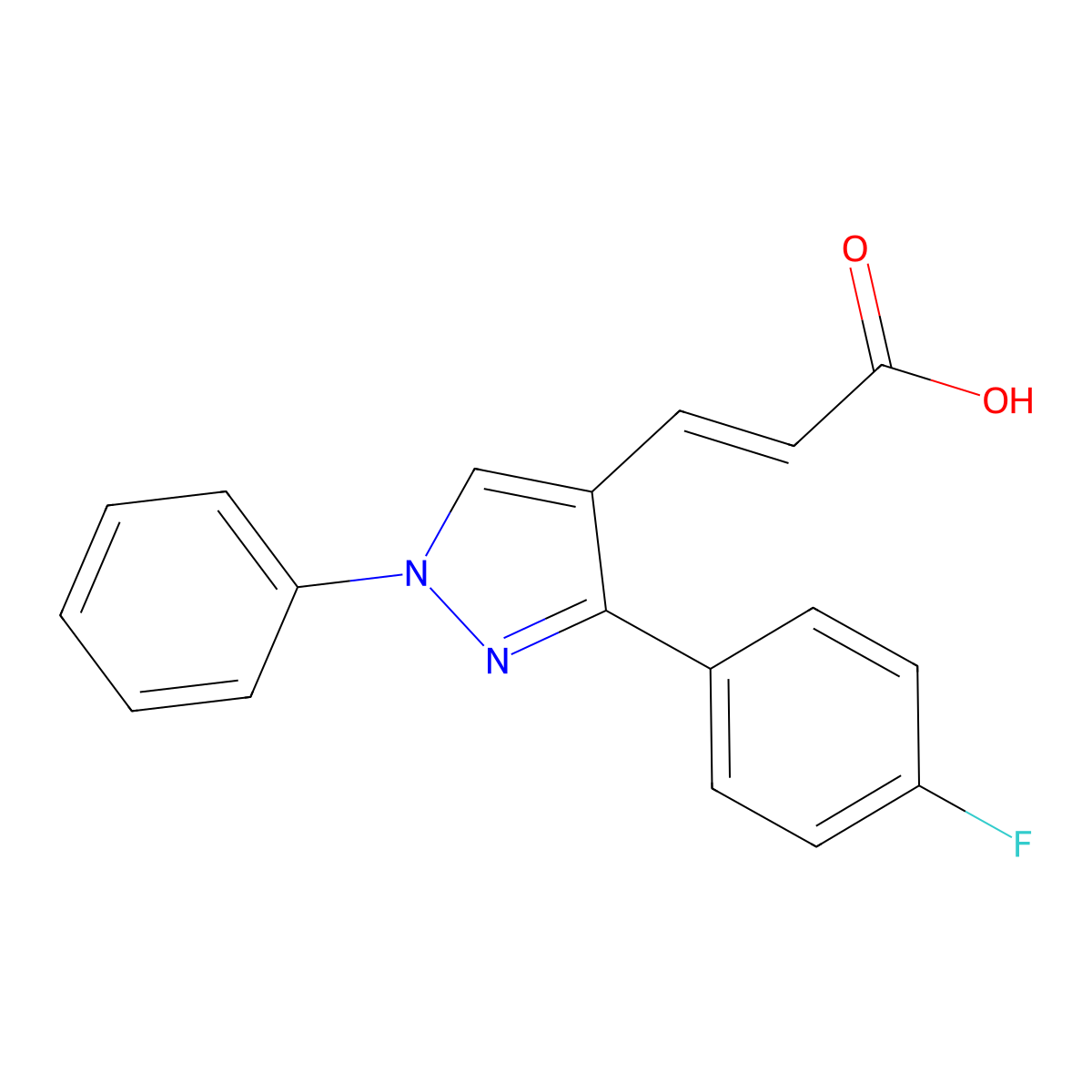 (2E)-3-[3-(4-fluorophenyl)-1-phenyl-1H-pyrazol-4-yl]prop-2-enoic acid molecular structure, CAS 108446-72-6