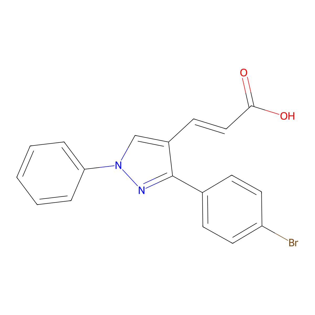 3-[3-(4-Bromophenyl)-1-phenylpyrazol-4-yl]prop-2-enoic acid molecular structure, CAS 108446-73-7