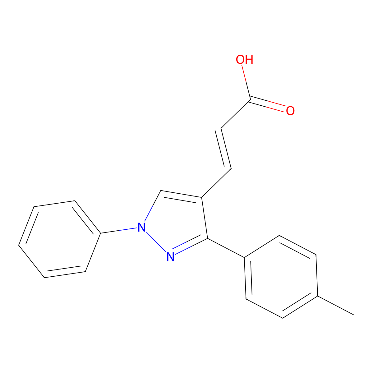 3-(1-Phenyl-3-p-tolyl-1H-pyrazol-4-yl)-acrylic acid molecular structure, CAS 108446-74-8