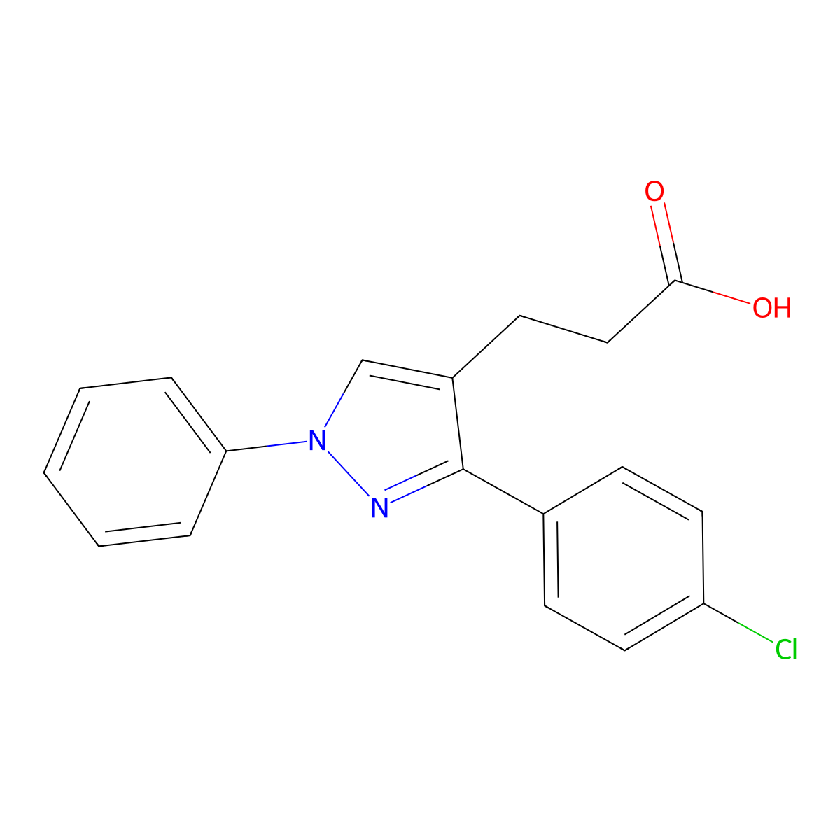 3-(4-Chlorophenyl)-1-phenylpyrazole-4-propionic acid molecular structure, CAS 108446-79-3