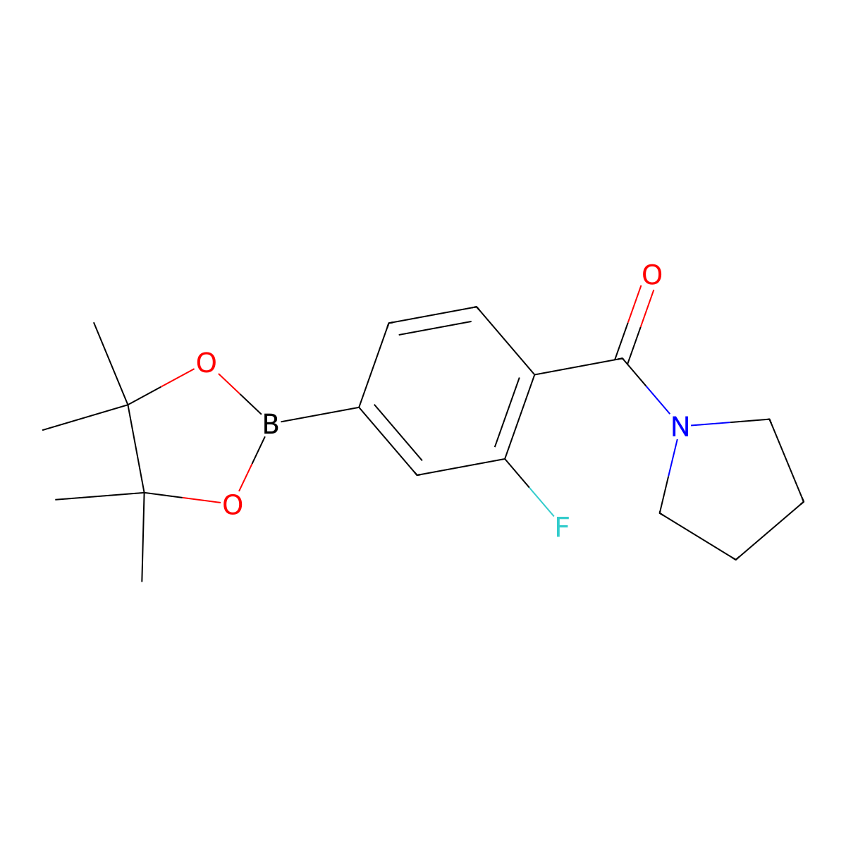 (2-Fluoro-4-(4,4,5,5-tetramethyl-1,3,2-dioxaborolan-2-yl)phenyl)(pyrrolidin-1-yl)methanone molecular structure, CAS 1084680-15-8