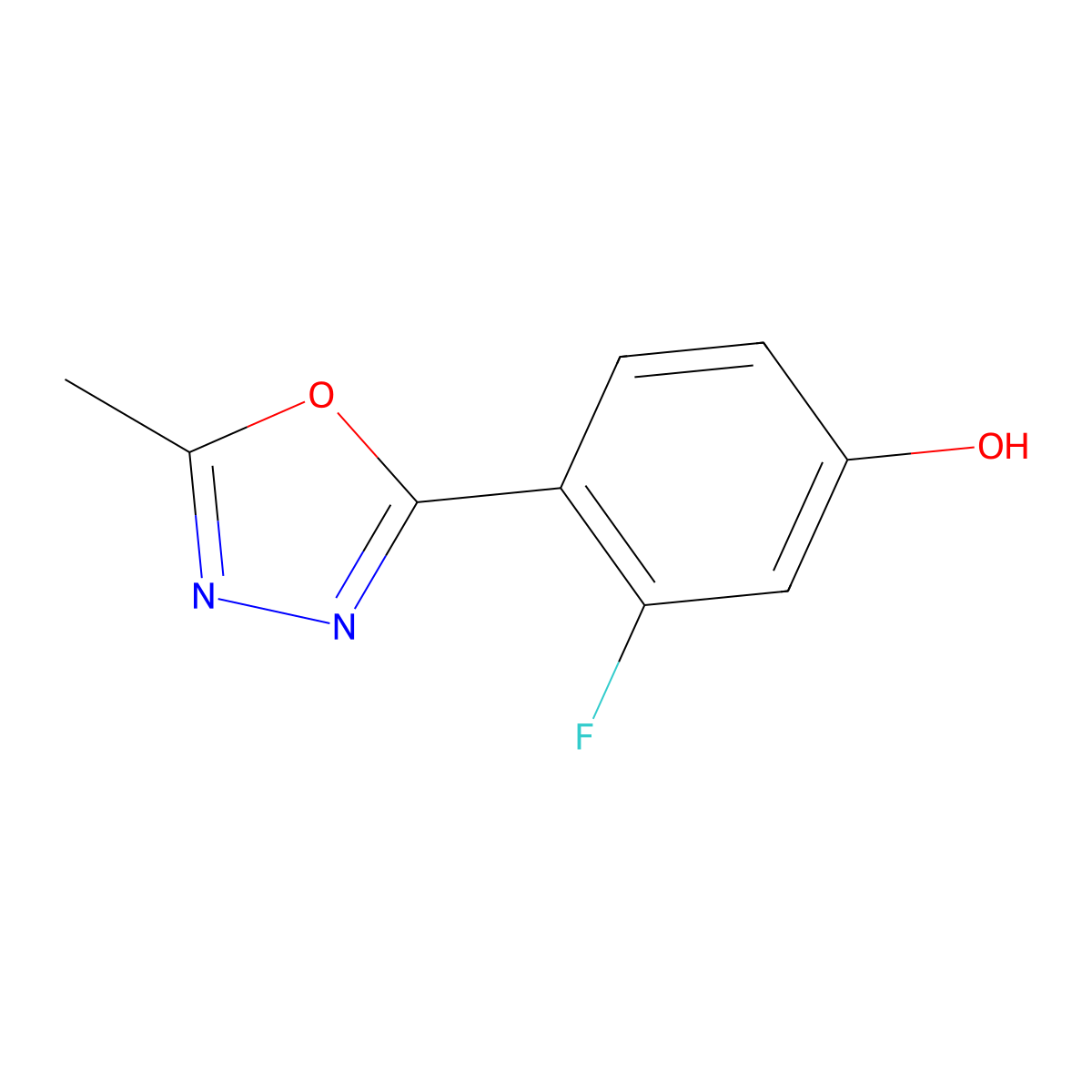 3-Fluoro-4-(5-methyl-1,3,4-oxadiazol-2-yl)phenol molecular structure, CAS 1084799-81-4