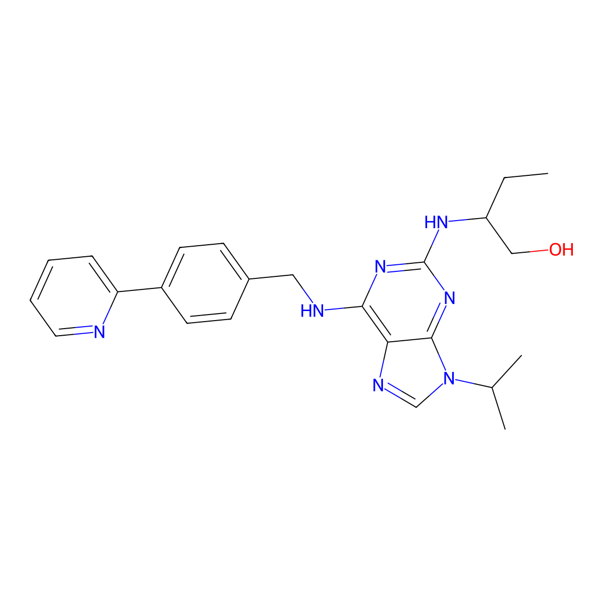 (2S)-2-[[9-propan-2-yl-6-[[4-(2-pyridinyl)phenyl]methylamino]-2-purinyl]amino]-1-butanol molecular structure, CAS 1084893-56-0