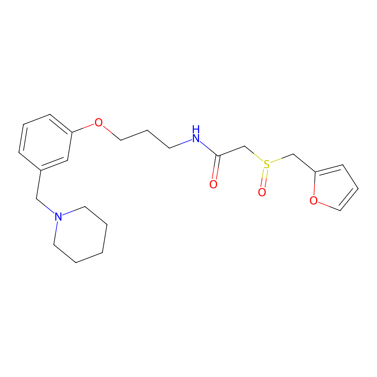 2-((2-Furanylmethyl)sulfinyl)-N-(3-(3-(1-piperidinylmethyl)phenoxy)propyl)acetamide molecular structure, CAS 108498-50-6