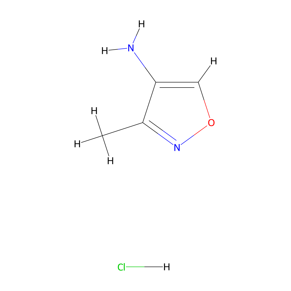 3-Methyl-1,2-oxazol-4-amine hydrochloride molecular structure, CAS 108512-04-5