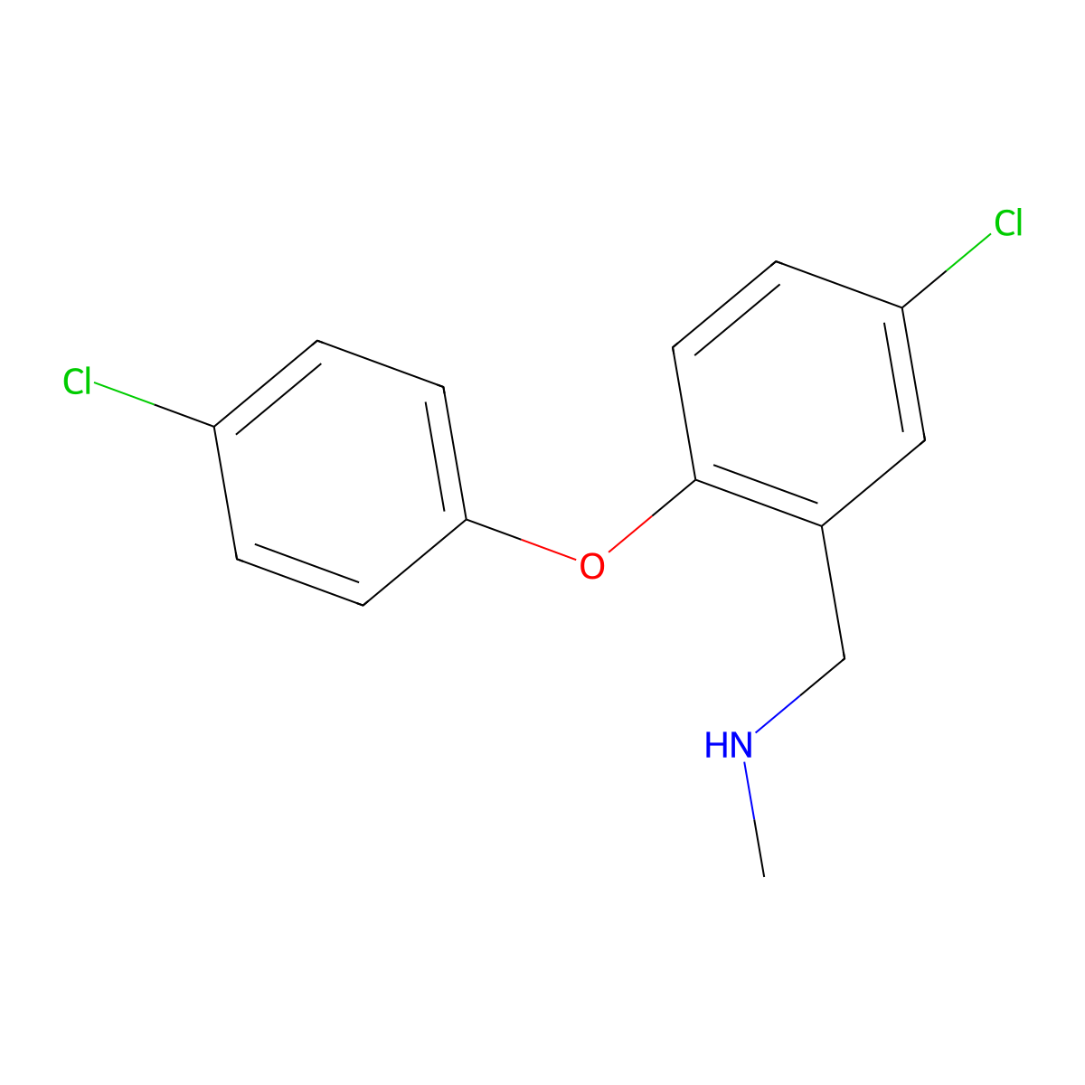 {[5-Chloro-2-(4-chlorophenoxy)phenyl]methyl}(methyl)amine molecular structure, CAS 1085313-91-2