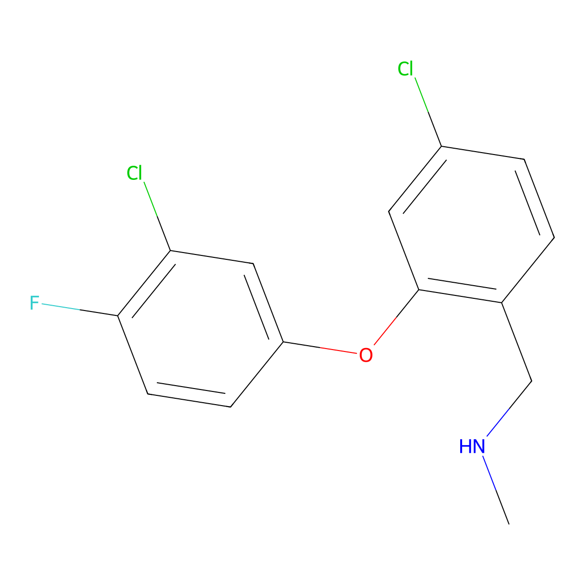 {[4-Chloro-2-(3-chloro-4-fluorophenoxy)phenyl]methyl}(methyl)amine molecular structure, CAS 1085314-01-7