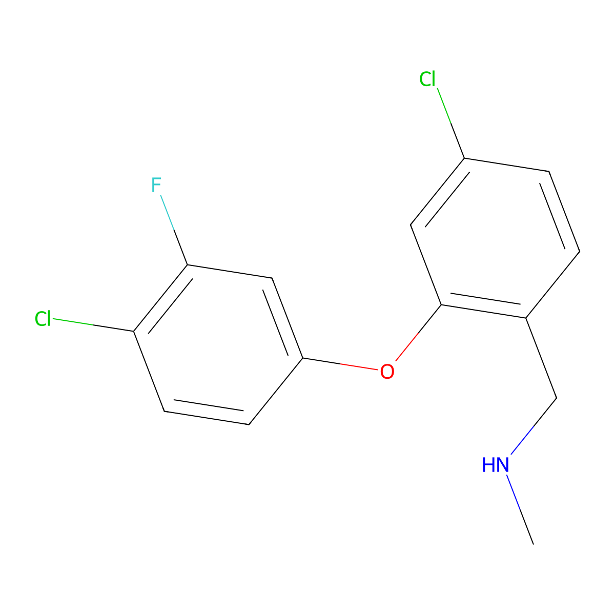 {[4-Chloro-2-(4-chloro-3-fluorophenoxy)phenyl]methyl}(methyl)amine molecular structure, CAS 1085314-07-3