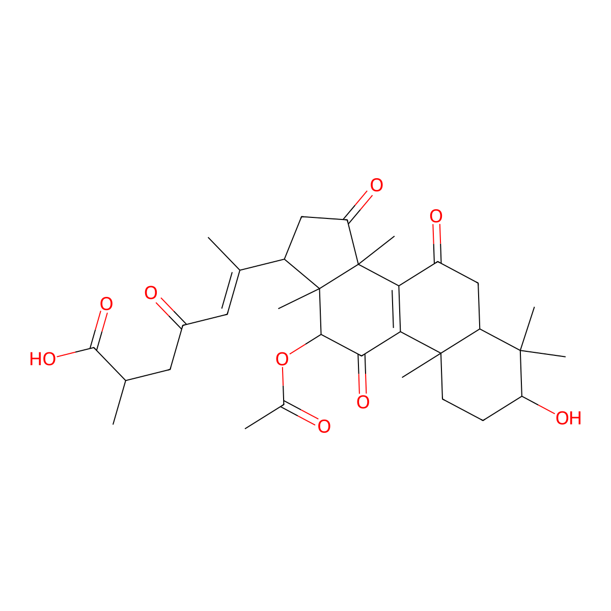 12beta-Acetoxy-3beta-hydroxy-7,11,15,23-tetraoxo-lanost-8,20-diene-26-oic acid molecular structure, CAS 1085338-75-5